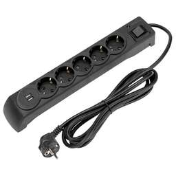 KRANZ Сетевой фильтр 13-4702, 3м, черный