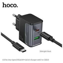 HOCO (6942007653701) CS71Aaa 1USB+1Type-C 3.0A PD 20W+QC3.0 для Type-C Type-C ,1м Midnight black