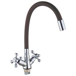 GOTA ROCIO G095538-GOTA Barcelona Смеситель д/кухни с 2-мя рукоятками с высоким силиконовым изливом, креп. гайка серый