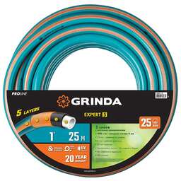 GRINDA EXPERT 5, 1″ 25 м, 25 атм, пятислойный, текстильное армирование, поливочный шланг, PROLine (429007-1-25)