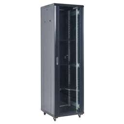 REXANT Шкаф коммутационный (04-1866-212) напольный 18U 600x600мм пер.дв.стекл 2 бок.пан. металл направл.под винты 800кг черный 46кг 230град. 987мм IP20 сталь
