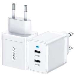 CHOETECH Сетевое зарядное устройство Q5006-EU, 2xUSB-C, 40Вт, 3A, белый [q5006-eu-wh]