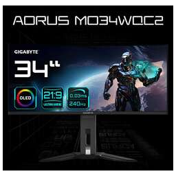 GIGABYTE 34" Монитор MO34WQC2, 3440x1440, OLED, 240Гц, 2хHDMI, 1хDP, изогнутый, черный [20vm0-mo34wq2bt-1ekr]