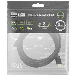 CACTUS Кабель аудио-видео CS-DP-DP-1.4-3 DisplayPort (m)/DisplayPort (m) 3м. позолоч.конт. черный