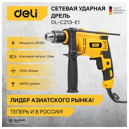 DELI Дрель ударная DL-CZ13-E1 650Вт ключевой реверс (кейс в комплекте)