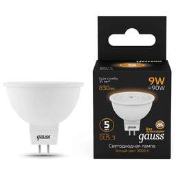 GAUSS Лампа светодиодная 101505109 9Вт цок.:GU5.3 рефлек. 220B св.свеч.бел.теп. MR16 (упак.:10шт)