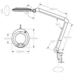 REXANT Лупа на струбцине круглая 3D с подсветкой 60 SMD LED, сенсорный регулятор яркости, o127мм, белая