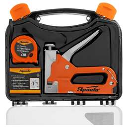 SPARTA Набор: степлер мебельный регулируемый, скобы 500 шт, рулетка 2 м, тип скобы 53, 4-14 мм 42003