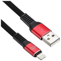 DIGMA Кабель LIGHT-1.2M-FLAT-BLK USB (m)-Lightning (m) 1.2м черный/красный плоский