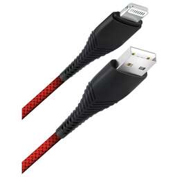 BORASCO Кабель Fishbone, Lightning (m) - USB (m), 1м, в оплетке, 3A, красный [50185]