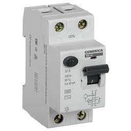 IEK Выключатель дифф.тока УЗО MDV15-2-032-030 ВД1-63 Generica 32A 4.5kA 30мА AC 2П 230В 2мод серый (упак.:1шт)
