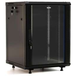 HYPERLINE Шкаф коммутационный (TWB-FC-2245-GP-RAL9004) настенный 22U 600x450мм пер.дв.стекл 60кг черный 180град. 1098мм IP20 сталь
