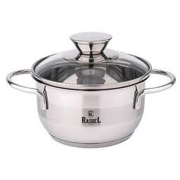 RASHEL Кастрюля R-480м, 1,2 л из нержавеющей стали со стекл. кр., 14х8 см