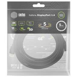 CACTUS Кабель аудио-видео CS-DP-DP-1.4-5 DisplayPort (m)/DisplayPort (m) 5м. позолоч.конт. черный