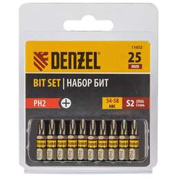 DENZEL Бита PH2х25, сталь S2, шестигранный профиль, 10 шт. Е 6,3 11652