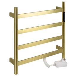 KRAFTTE - Полотенцесушитель электрический, 475 х 505 х 90 мм, лесенка 4 перекладины, 75 Вт, из нержавеющей стали, сенсорное управление с таймером до 24 часов, цвет матовое ЗОЛОТО. 44041