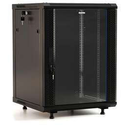 HYPERLINE Шкаф коммутационный (TWB-FC-1566-GP-RAL9004) настенный 15U 600x600мм пер.дв.стекл 60кг черный 787мм IP20 сталь