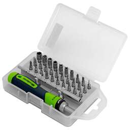 СИБРТЕХ Отвертка реверсивная для точных работ с набором бит и торцевых головок, 32 предмета, CrV 13370