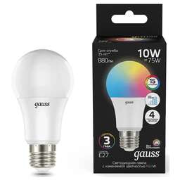 GAUSS Лампа светодиодная 102102410 10Вт цок.:E27 груша 220B св.свеч.RGB A60 (упак.:1шт)
