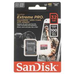 SANDISK Карта памяти Extreme PRO microSDHC 32GB + SD Adapter. Цвет: черно-красный