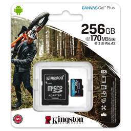 KINGSTON Карта памяти SDXC UHS-I Canvas Go Plus 256 ГБ, 170 МБ/с, Class 10, SDG4/256GB, 1 шт., без адаптера