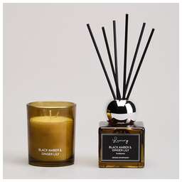 LEFARD НАБОР АРОМАТИЧЕСКИЙ "LUXURY" СВЕЧА В СТАКАНЕ 6*7,5 СМ И ДИФФУЗОР 70 МЛ BLACK AMBER&GINGER LILY 605-119