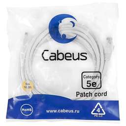 CABEUS Патч-корд PC-UTP-RJ45-CAT.5E-5M-WH-LSZH U/UTP RJ-45 вил.-вилка RJ-45 кат.5E 5м белый LSZH