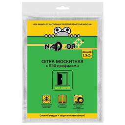 NADZOR Сетка москитная на дверь с утяжелителями, 1,5*2 м, белая, в пакете, MSN020PPW