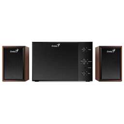 GENIUS Колонки для ПК SW-2.1 350 /15 Вт/сабвуфер 8 Вт + сателлиты 3.5 Вт х2/деревянный корпус/Hi-Fi/AUX/регулировка громкости и басов/кабель 1.5 м/коричневый (31730037400)