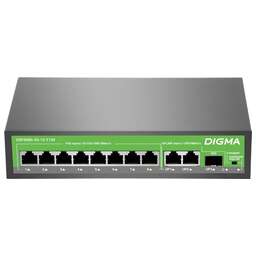 DIGMA Коммутатор DSP208G-2G-1S-T120 (L2) 10x1Гбит/с 1SFP 8PoE 8PoE+ 120W неуправляемый