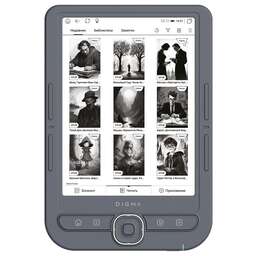 DIGMA Электронная книга syne 6" E-Ink Carta 758x1024 1.2Ghz 256Mb/32Gb/SD/microSDHC/подсветка дисплея темно-серый (в компл.:обложка)