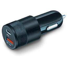 BORASCO Автомобильное зарядное устройство 1xUSB-A +1xUSB-C, USB-C, 3A, черный [50762]