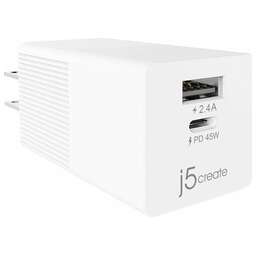 J5CREATE Сетевое зарядное устройство 45W Dynamic PD USB-C Mini Charger. Мощность зарядки: USB-C до 45 Вт, USB-A до 12 Вт