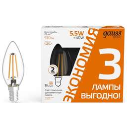 GAUSS Лампа светодиодная Basic 1031116T 5.5Вт цок.:E14 свеча 220B св.свеч.бел.теп. (упак.:3шт)