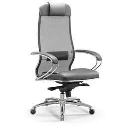 МЕТТА Кресло SL-1.04 Infinity Easy Clean, сетка/экокожа, до 120кг, синхромеханизм, фиксированные подлокотники, серый