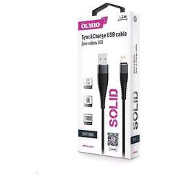 OLMIO "SOLID" Дата-кабель USB - 8 Pin 2.1A 1.2М круглый черный (39515)
