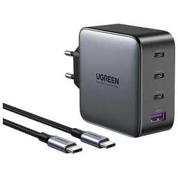 UGREEN Сетевое зарядное устройство CD226 (90575) USB-A+3*USB-C 100W GaN Fast Charger с кабелем 100W USB-C. Цвет: серый космос