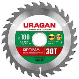 URAGAN Диск пильный по дер. Optima (36801-180-30-30_Z01) d=180мм d(посад.)=30мм (циркулярные пилы)