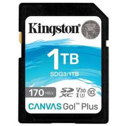 KINGSTON Карта памяти SDXC UHS-I U3 Canvas Go Plus 1024 ГБ, 170 МБ/с, Class 10, SDG3/1TB, 1 шт., без адаптера