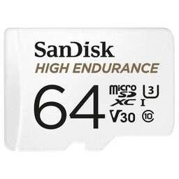 SANDISK Карта памяти High Endurance microSDHC 64GB + SD Adapter. Цвет: белый