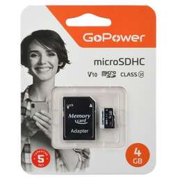 GOPOWER Карта памяти microSD 4GB Class10 15 МБ/сек V10 с адаптером