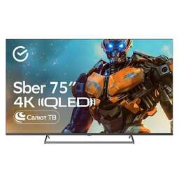 SBER 75" Умный телевизор SDX-75UQ5231, QLED, 4K Ultra HD, титан, СМАРТ ТВ, Салют ТВ