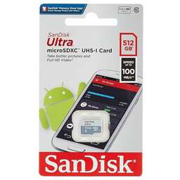 SANDISK Карта памяти microSDXC UHS-I U1 Ultra 512 ГБ, 100 МБ/с, Class 10, SDSQUNR-512G-GN3MN, 1 шт., без адаптера
