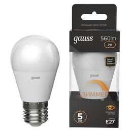 GAUSS Лампа LED E27, шар, 7Вт, 105102107-D, одна шт