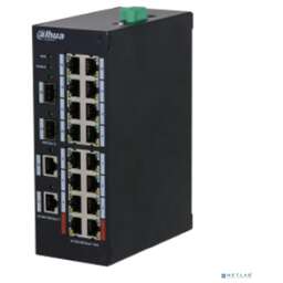 DAHUA DH-HS3220-16GT-190 20-портовый гигабитный неуправляемый коммутатор с PoE, промышленное исполнение , 16xRJ45 1Gb, 2xRJ45 1Gb, 2xSFP 1Gb, суммарно 190Вт, коммутация 40 Гбит/с, MAC-таблица 4К