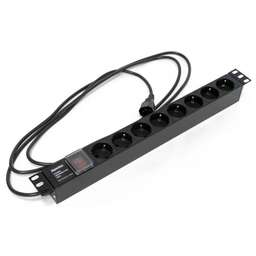 HYPERLINE Блок распределения питания SHE19-8SH-S-2.5IEC гор.размещ. 8xSchuko базовые 10A C14 2.5м