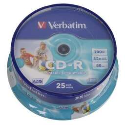 VERBATIM Оптический диск CD-R 700МБ 52x, 25шт., cake box, printable [43439]