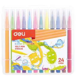 DELI Фломастеры EC10324 Color Emotion кисть смываемые 24цв. пластиковый пенал (24шт.)