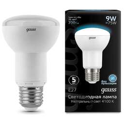 GAUSS Упаковка ламп LED E27, рефлектор, 9Вт, R63, 10 шт. [106002209]