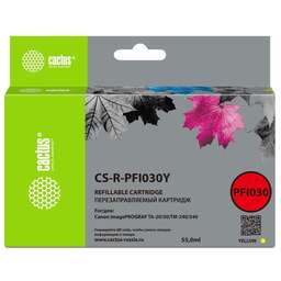 CACTUS Картридж перезаправляемый струйный CS-R-PFI030Y желтый (55мл) для Canon imagePrograf TA-20/30/TM-240/340 без чипа